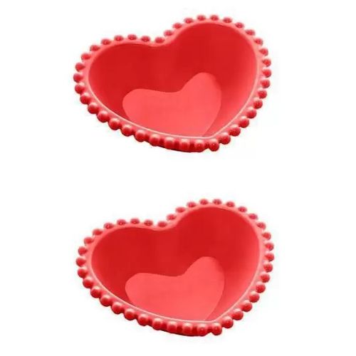 Conjunto 2 Bowls Porcelana Coração Beads Vermelho