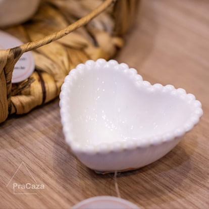 Mini Bowl Coração Cerâmica Branco 7cm Prakaza