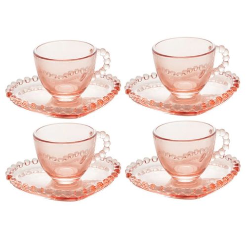 Conjunto 4 Xícaras Café Cristal com Pires Rosa 85ml 28463 Wolff