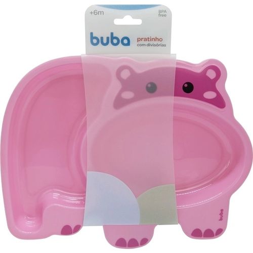 Pratinho Infantil Com Divisórias Hipopótamo Rosa Buba