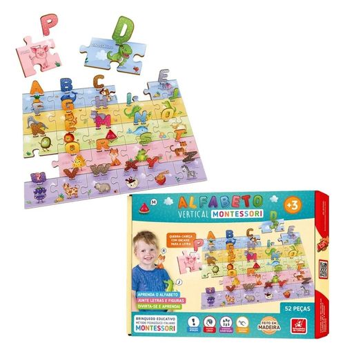 Jogo Quebra Cabeça 52 Pçs Alfabeto Vertical Montessori Brincadeira De Criança