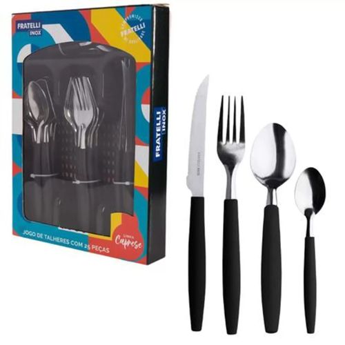 Jogo De Talheres Com 25 Peças Inox Preto Fratelli