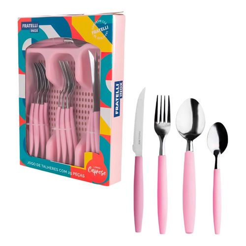 Jogo De Talheres Com 25 Peças Inox Rosa Fratelli