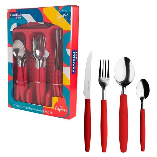 Jogo De Talheres Com 25 Peças Inox Vermelho Fratelli
