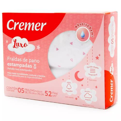 Fralda Luxo Estampada Feminina com 05 unidades Cremer
