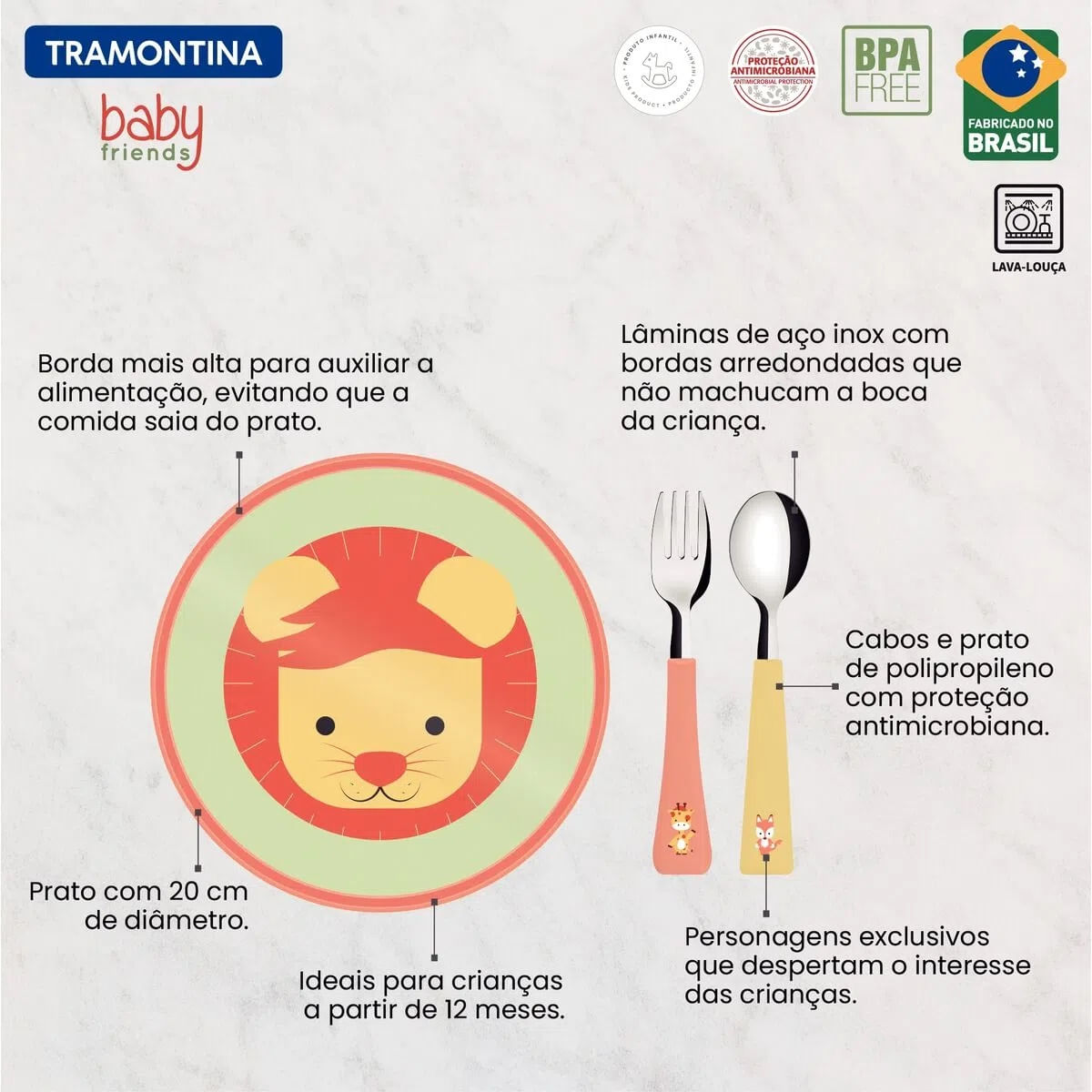 Jogo Alimentação Infantil Baby Friends Colorido 3 Pçs Tramontina