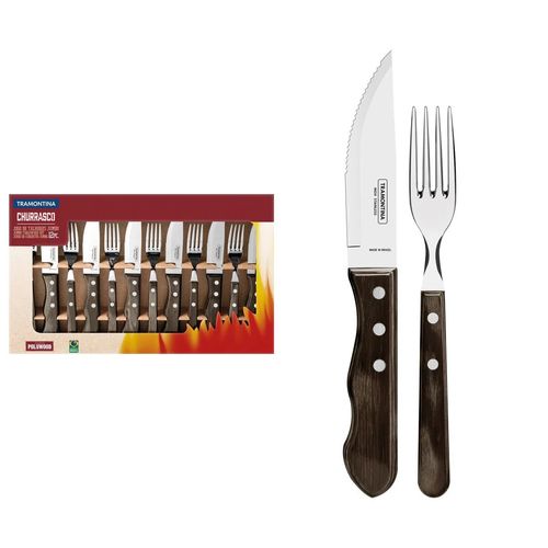 Jogo De Talheres 12 Pçs Para Churrasco Polywood Jumbo Cabo Castanho Tramontina