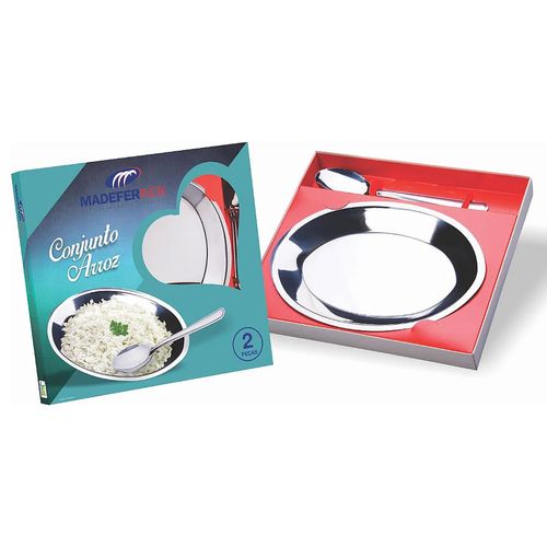 Conjunto Para Servir Arroz 2 Peças Baixela Madefer Inox