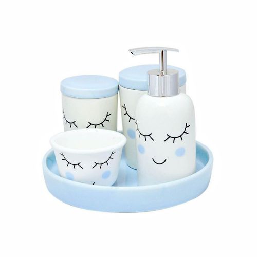 Kit Higiene Porcelana 5 Peças Azul Amigold