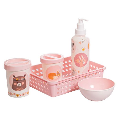 Kit Higiene Com 5 Peças Bichinhos Rosa 13361 Plasútil