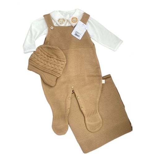Saída de Maternidade Kit Jardineira 4 Pçs Tricô Avelã Chandra