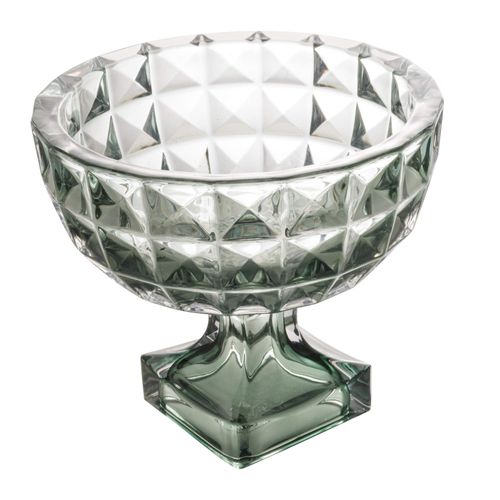 Centro De Mesa Cristal Com Pé Diamante Verde 25x22cm