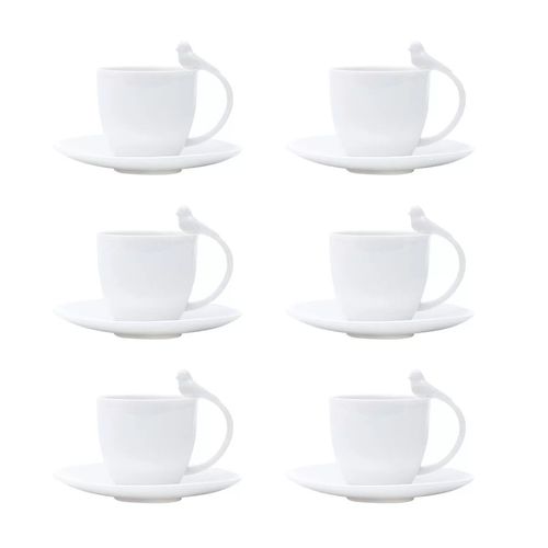 Conjunto de Xicaras Porcelana para Café com /Pires 6pcs Birds 85ml 17236 Wolff