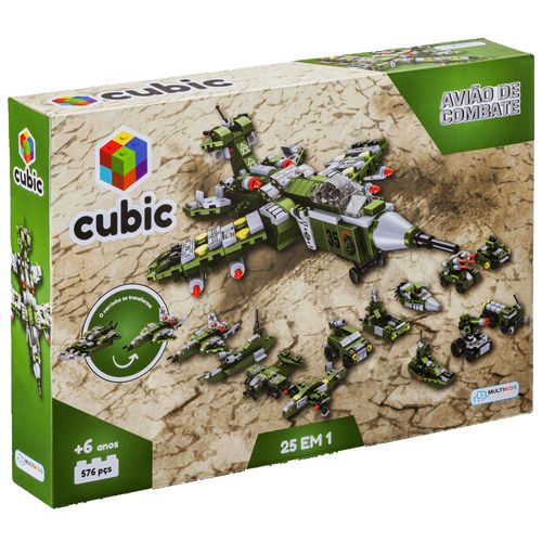 Blocos de Montar Cubic 25 em 1 Avião de Combate Multikids - BR1620