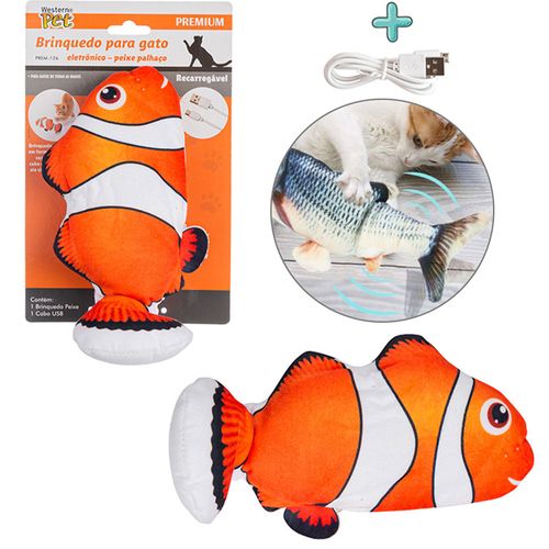 Brinquedo Para Gato Peixe Palhaço De Poliéster Recarregável Com Cabo USB Prem-126 Etilux