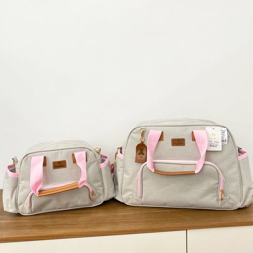Kit Bolsa Maternidade Ellen Bege/Rosa Arte & Cia