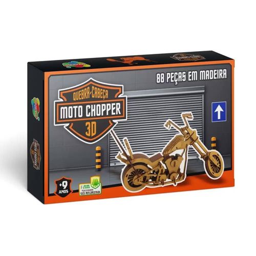 Quebra Cabeça Moto Chopper Madeira 3D 86 Peças Aquarela