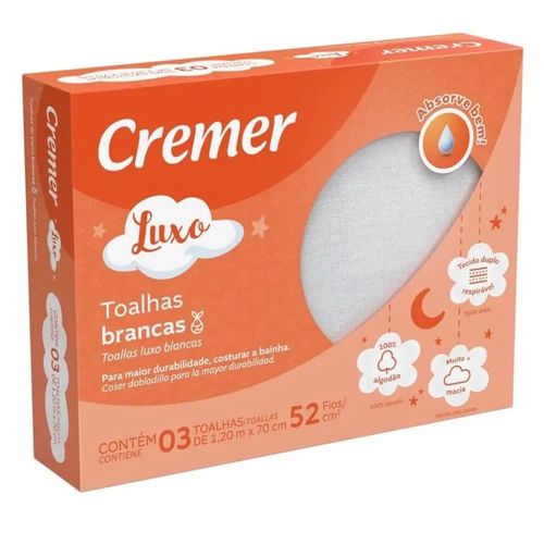 Toalha Luxo Branca C/3UND 120x70cm Cremer