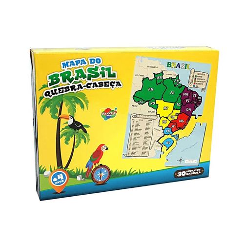 Quebra Cabeça 30 Peças Mapa Do Brasil Aquarela
