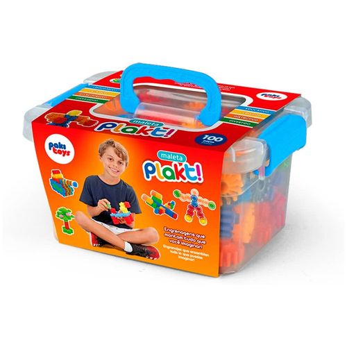 Maleta Com 100 Peças Plakt Para Montar Paki Toys