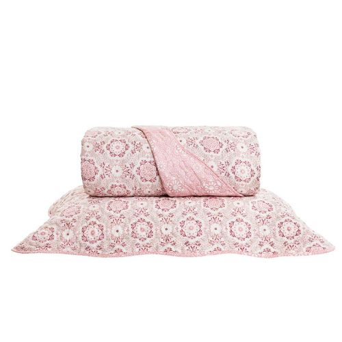 Kit Colcha Casal Boutis Micromatelassê Milão Rosa 3 Peças Santista