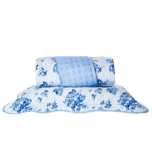 Kit Colcha King Boutis Micromatelado Beth Azul 3 Peças Santista