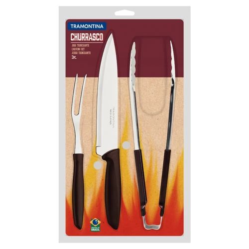 Kit Para Churrasco 3 Pçs Marrom Plenus Tramontina