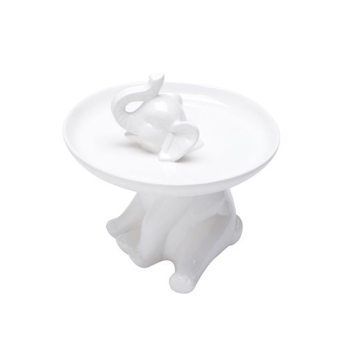 Prato Decorativo Com Elefante De Cerâmica 3925 Branco 18x18 Lyor