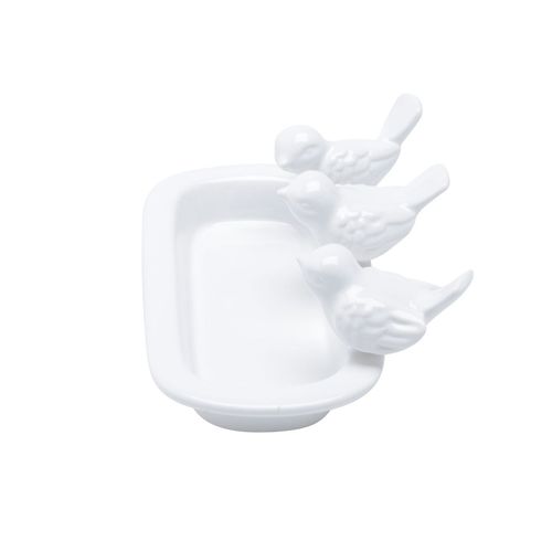 Prato Decorativo Com Pássaros 3928 Cerâmica Branco Lyor