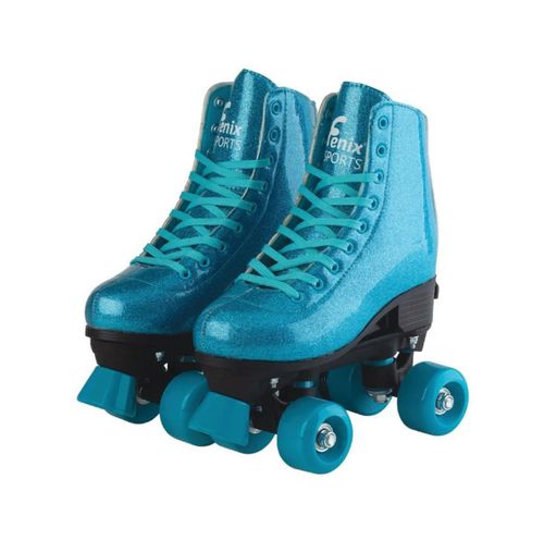 Patins Roller Skate Glitter 4 Rodas Ajustável Azul 35 ao 38 Menina Fênix