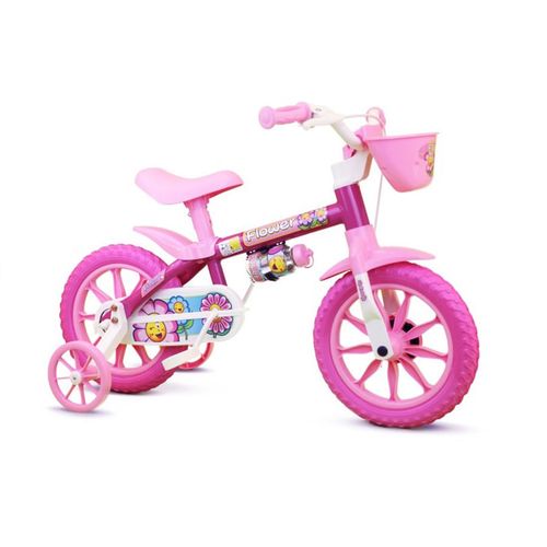 Bicicleta Infantil Aro 12 Flower Rosa Menina Nathor