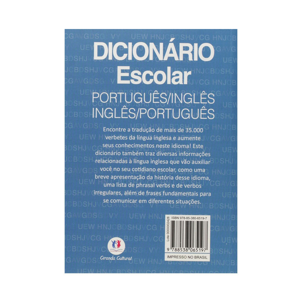 Dicionário Escolar Portuguêsinglês Inglêsportuguês Ciranda Cultural Sacolã 