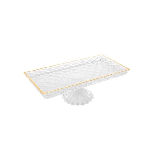 Travessa Para Servir De Cristal Com Pé Fio Dourado Diamond Lyor