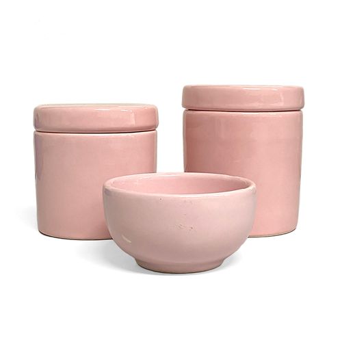 Jogo De 2 Potes E Cumbuca Para Kit Higiênico Bebê Rosa Bonelli