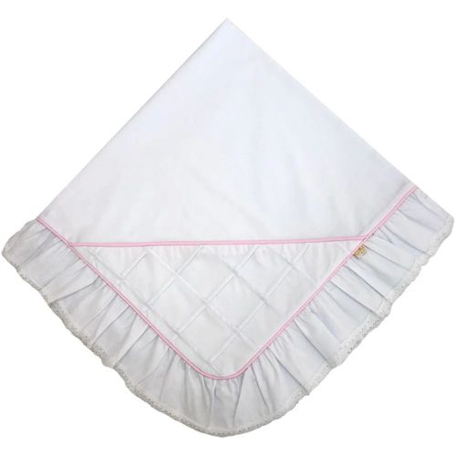 Manta Para Bebê Percal 300 fios Nervurada Branco E Rosa Aime