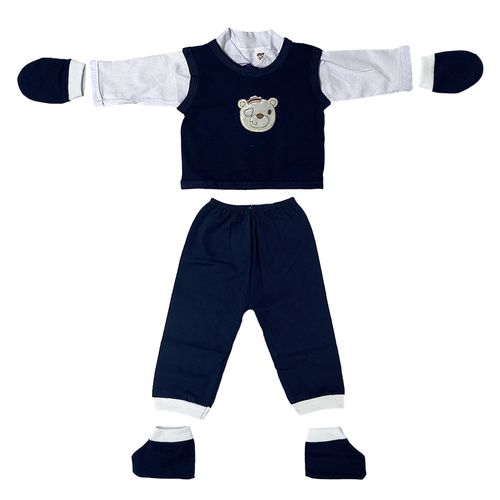Conjunto Pagão 5 Peças P Urso Bordado Azul Marinho Tina Baby