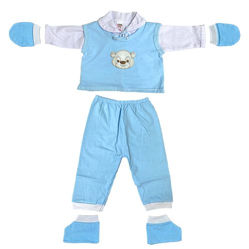 Conjunto Pagão 5 Peças P 0-3 Meses Urso Bordado Azul E Branco Tina Baby