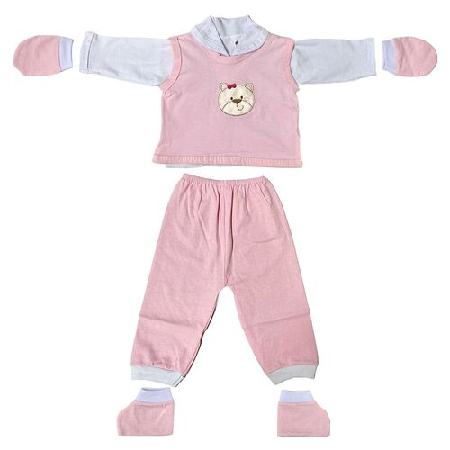 Conjunto Pagão 5 Peças P 0-3 Meses Ursinha Bordado Rosa Tina Baby