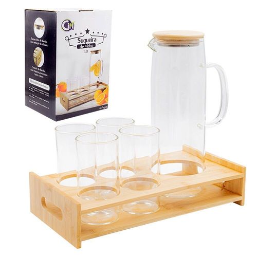 Conjunto Suqueira De Vidro 1,5 Litros Com Bandeja E Copos Cim