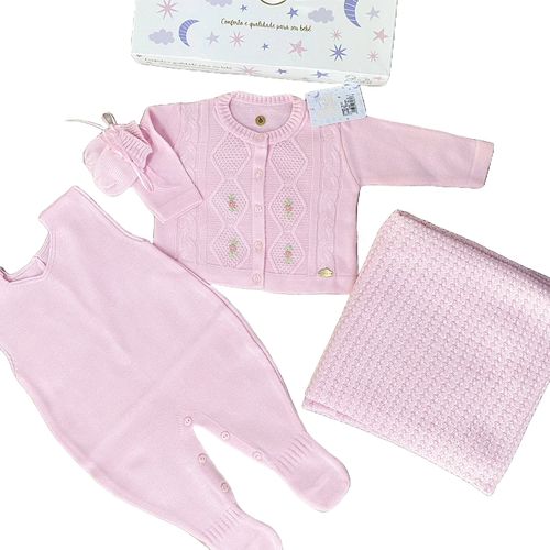 Saída de Maternidade Tricô Rosa Menina P 2300 Chandra