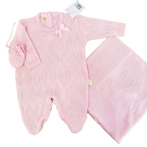 Saída de Maternidade Tricô Menina Rosa 3406 P Chandra