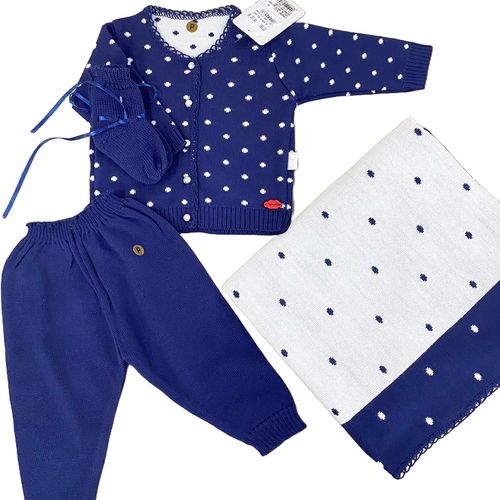 Saída de Maternidade Tricô Azul Menino P Chandra