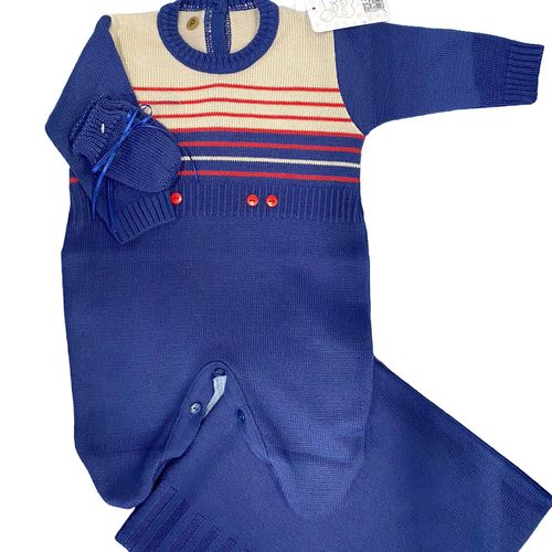 Saída de Maternidade Tricô Azul Marinho Menino P Chandra