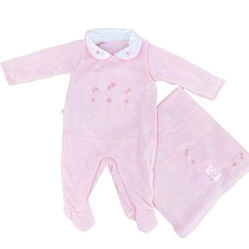 Saída de Maternidade Tricô Menina Rosa com Bordado Pimpolho