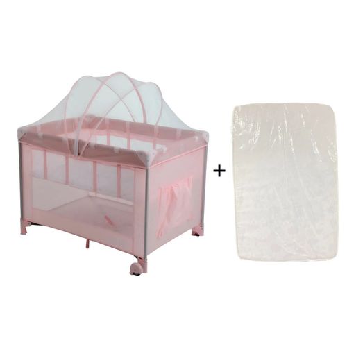 Berço Cercado Serenata Rosa Burigotto com Colchão Ortonom