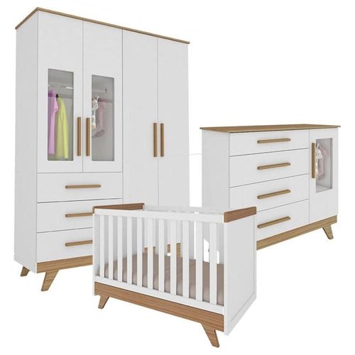 Quarto Retrô Completo Branco/Carvalho Peroba Móveis