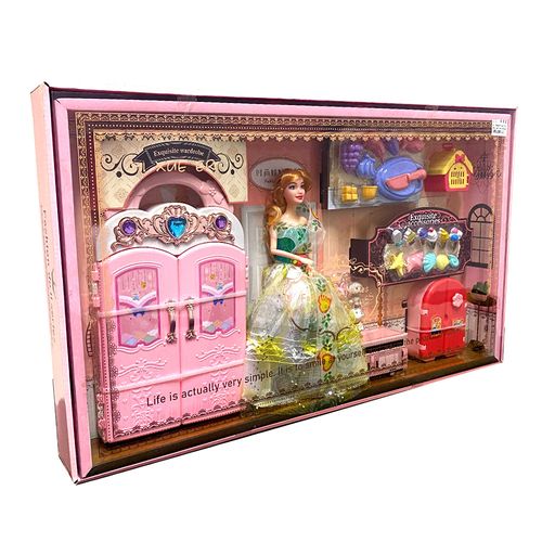 Kit Boneca Articulada Com Acessórios Armário E Geladeira Cim