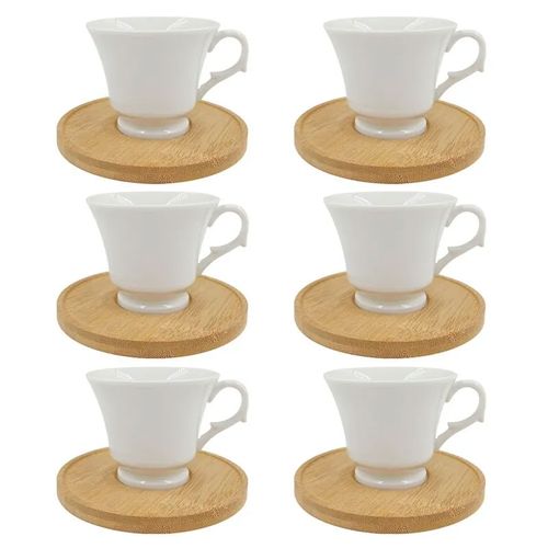 Jogo de 6 Xícaras para Café com Pires de Bambu Havana Pollo 80ml Wellmix