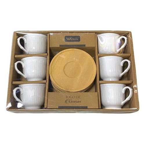 Jogo De 6 Xícaras Para Café Com Pires De Bambú Playa 80ml Wellmix
