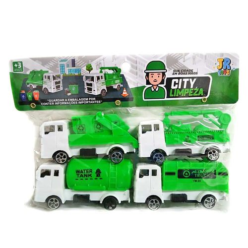 Kit Com 4 Carrinhos City Limpeza JR Toys